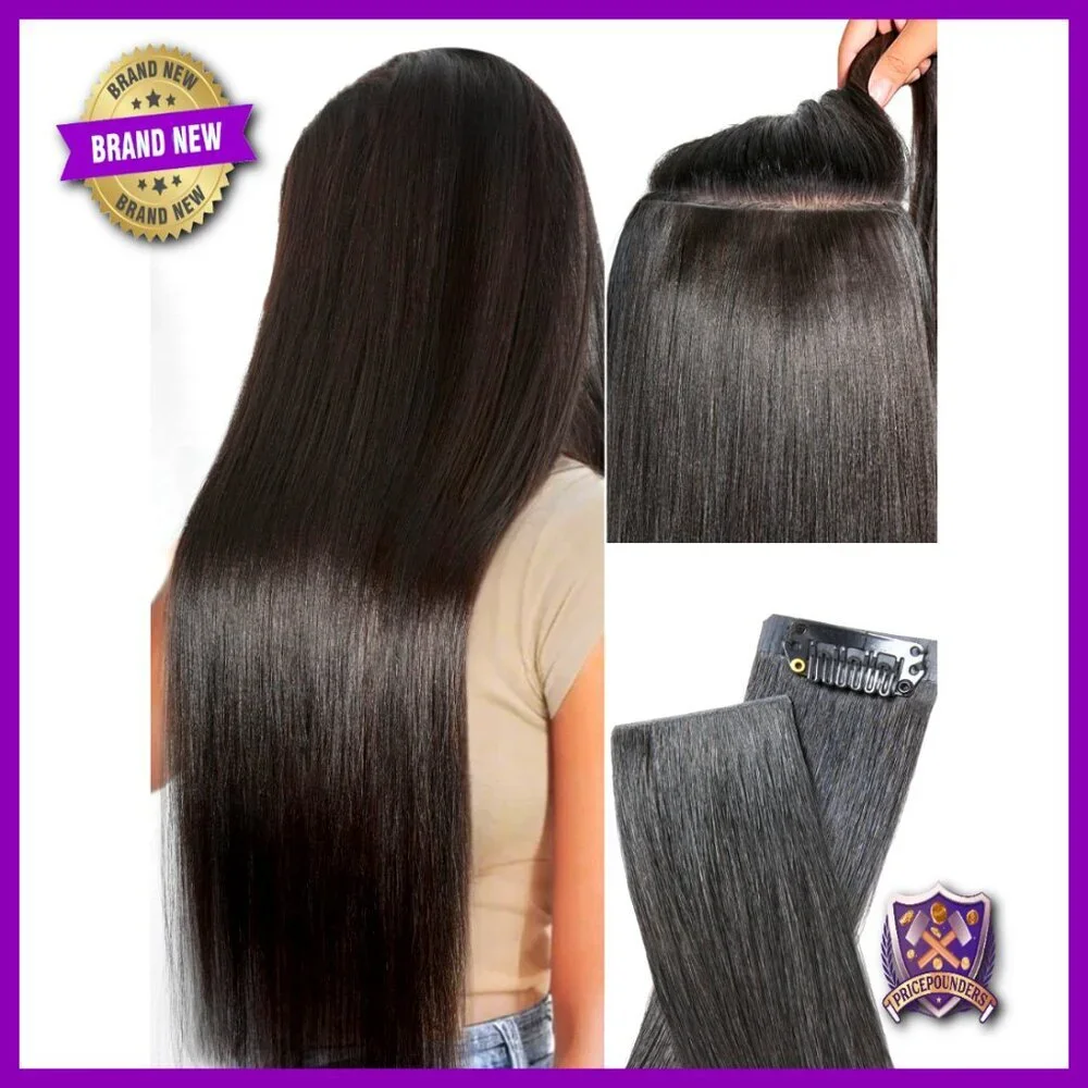 18 Inch Human Hair Clip In Extensions, 110g 6Pcs, Yaki Straight, Remy